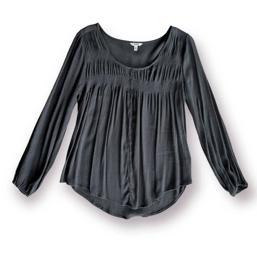 Sonoma Dark Gray Long Sleeve Blouse Flowy Oversized Crepe Womens XS and Small